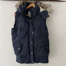 Fat Face Women's Down Feather Sherpa Gilet Size 12 Navy Detachable Hood