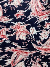 Vintage 1940s / 1950s boat seaside print cotton length