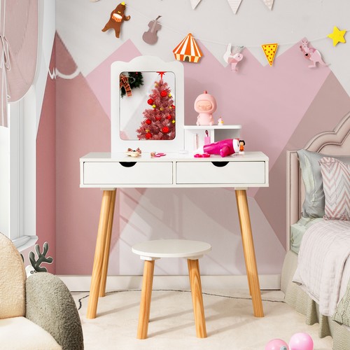 Wooden kids vanity stool - &,