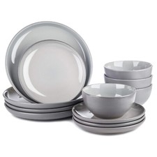 12 Piece Grey Stoneware Dinner
