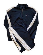 Official BoohooMan Men's Navy White  Zip Up Tracksuit Top Bottoms Size XXL