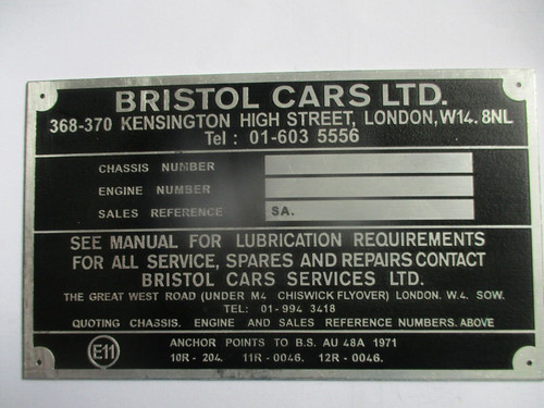 Nameplate sign bristol cars - sign,