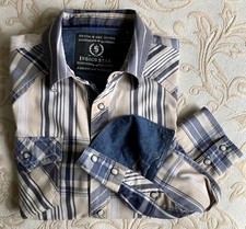 American Vintage Men’s ‘Indigo Star’ WESTERN SHIRT Blue Plaid Snap Button Sz L