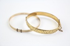 Rolled Gold Bangles Hinged Mid-Century Etched Foliate x 2