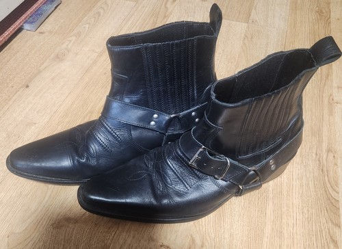 Men black leather western - black,
