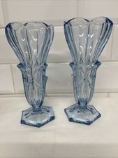 Art Deco Blue Glass Vases X 2