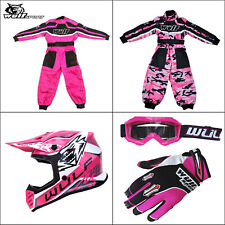 Wulf Kids Pink Motocross Helmet Stratos Gloves Goggles Kart Race Suit Off Road