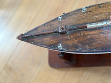 Vintage 1930s Pond Yacht Hull Folk Art Home Made Mahogany Deck Original Paint