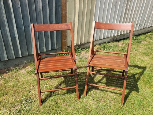 Pair vintage folding wooden - folding,