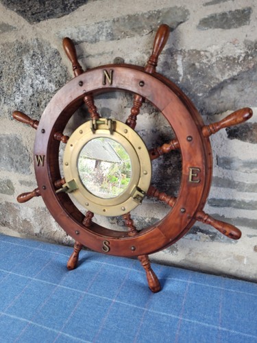 Nautical wood brass ship - &,