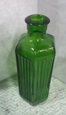 Vintage Green Hexagonal Ribbed Glass Poison Bottle 6 Oz