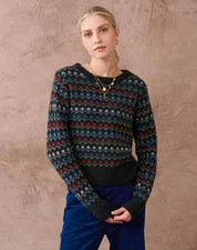 BRORA Merino Lambswool Folk Jumper In Carbon Size 12 - 14