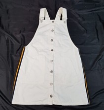 BERSHKA BSK GIRLBASIC SIZE L 14UK WOMENS WHITE JEANS DENIM DUNGAREES DRESS SKIRT