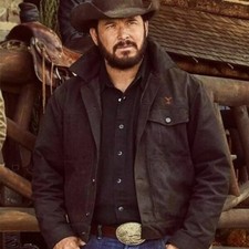 Mens Yellowstone Cole Hauser Rip Wheeler Stylish Biker Denim Black Cotton Jacket