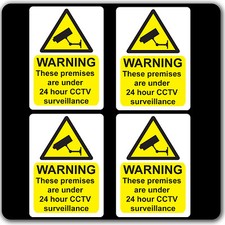 Pack of 4 CCTV 24hr Surveillance Warning Stickers Sign - Car Taxi Home Window