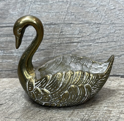 Vintage brass swan dish - vintage, bowl