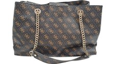 Guess 1981 Monogram Shoulder Bag Black Brown Chain Strap T2920 F2