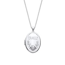 Sterling Silver Floral Detail Oval Family 4 Page Photo Locket Pendant & Chain