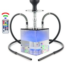 Shisha Hookah Pipe Set with Remote Control LED ColourChanging Light Base 2 Hoses