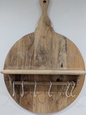 LAURA ASHLEY LARGE SOLID WOOD ROUND DECORATIVE KITCHEN SHELF & 6 BUTCHER HOOKS