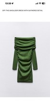 Zara Green Off Shoulder Gather Detail Short Bodycon Dress Size L