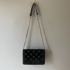 Zara Messenger Bag Crossbody Handbag Black Suede Leather Satchel Chain Studded