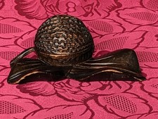 Vintage Wooden Hand Crafted Acorn/Leaf Ink Well & Pen Holder Dad Mum Christmas