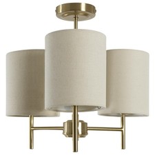 Candelabra 3 Light Ceiling Light Brass Cream Fabric Shades Lamp Shade Dented