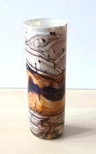 Vintage Gozo Glass Vase, Seashell Design, Pink, Orange, Brown, 18 cm, Tube Shape