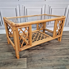Vintage Coffee Table Bamboo & Rattan – Glass Top – Boho Mid Century - Occasional