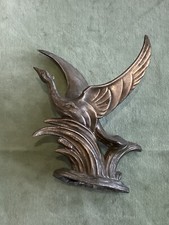 French Art Deco UCRA Metal Bird/Heron on Bulrushes. Signed UCRA. PLS READ.