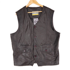 Vintage Brown Leather Waistcoat Gilet Vest Size Large EU 54 (T9869)