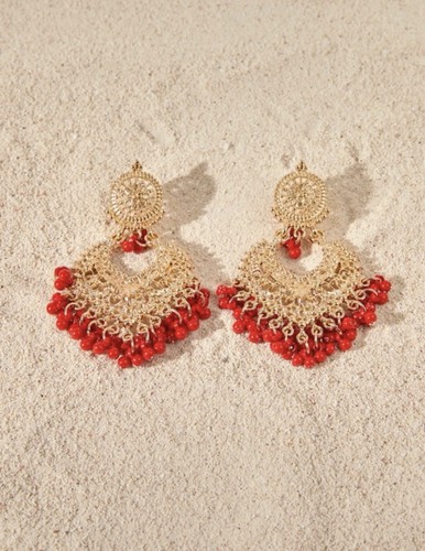 Red gold jhumka chandbali - red,