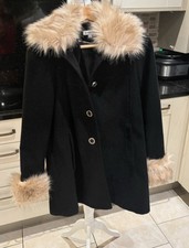 Lovely Warm Winter Coat - Size 10 - Black With Faux Fur To Cuffs And Neckline