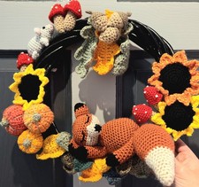 Autumn Season Crochet Wreath Fox Handmade Large 30cm Door Decoration Home Decor 