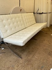3-Seater White Leather Barcelona style Reception Sofa
