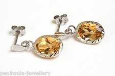 9ct White Gold Citrine Drop Earrings Oval Gift Boxed Made in UK 