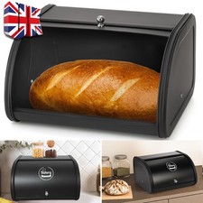 Nordic Style Bread Bin Large Metal Kitchen Food Storage Box with Lid Black UK