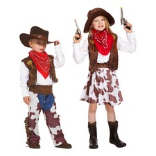 Childrens Cowboy & Cowgirl Fancy Dress Costume - For Kid Girls & Boys 4-12 Years