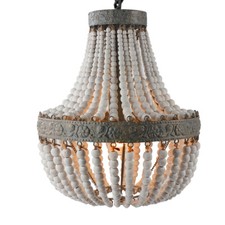 White washed Wooden Beads Pendant Ceiling Light Pendant Lamp Fixture Hanging