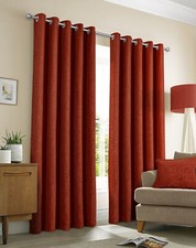 Sundour Amberley Plain Chenille Eyelet Thermal Lined Curtains Pair Terracotta