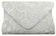 Big Satin Lace Floral Evening Clutch Envelope Handbag Wedding Party Prom Bridal