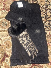 NWT UGG So Soft Fur Inside Hat & Scaf Set With Chic Gloves,fur Trim
