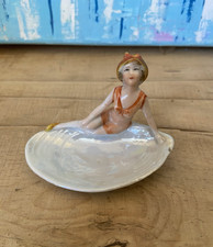 Beautiful Vintage Bathing Belle In A Shell Ornament Pin Dish German Lustre
