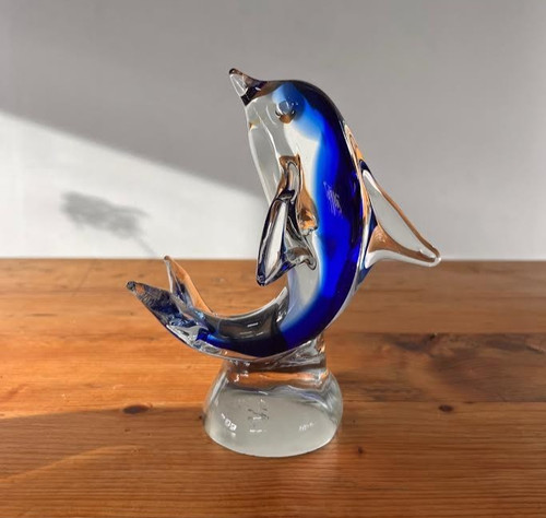 Art glass blue - glass, dolphin