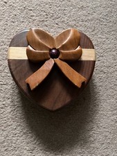 Wooden Heart Box Bow Secret Treasure Trinket Slide Out Drawer Hand Crafted