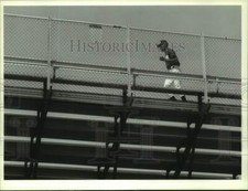 1993 Press Photo Jean Domingo runs on bleachers at Heritage Park, Colonie, NY