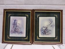 set of 2 Vintage Artwork painting Andres Orpinas  Bird Antique Style print art