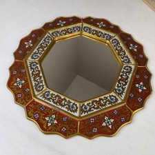 Vintage Octagon Spanish Wall Mirror Red Floral Gilt Gold Trim Decorative Accent