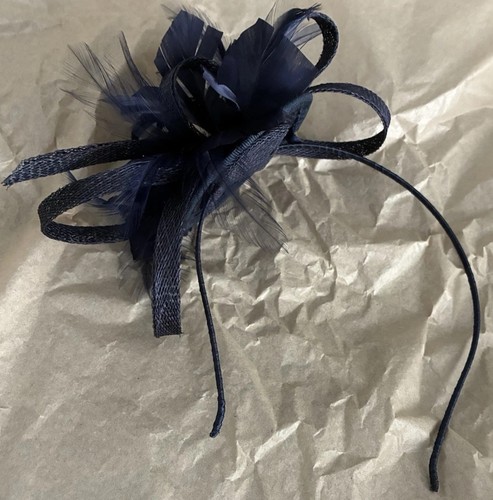 Navy fascinator worn - fascinator, once